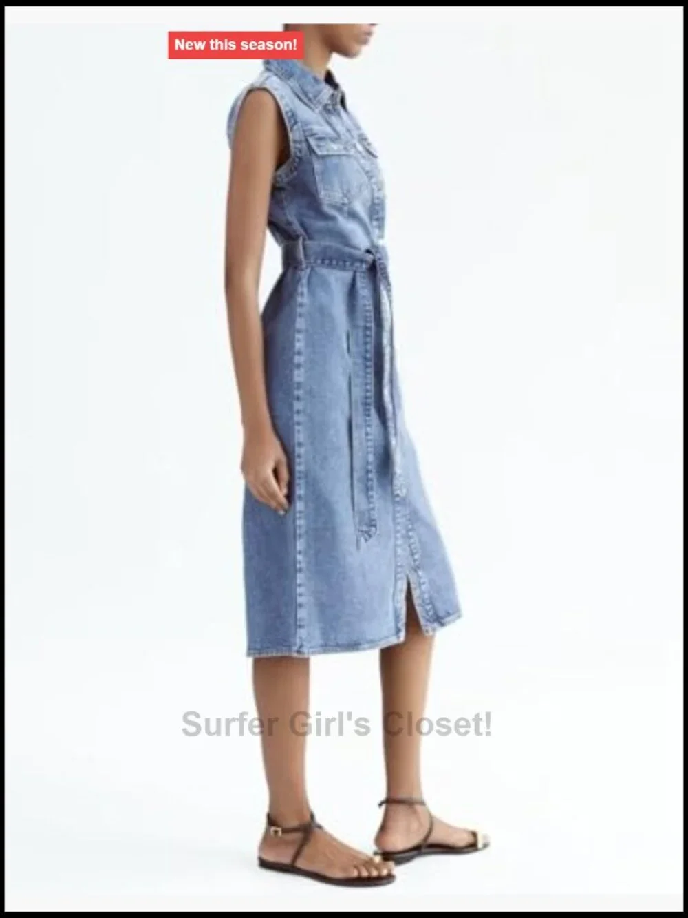 Sleeveless Belted Denim Midi Shirt Dress with Pockets A-Line 2025